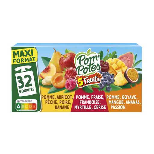 [3021762432288] POM'POTES 5-Fruit Compotes assorted no added sugar 32 pouches of 90 g