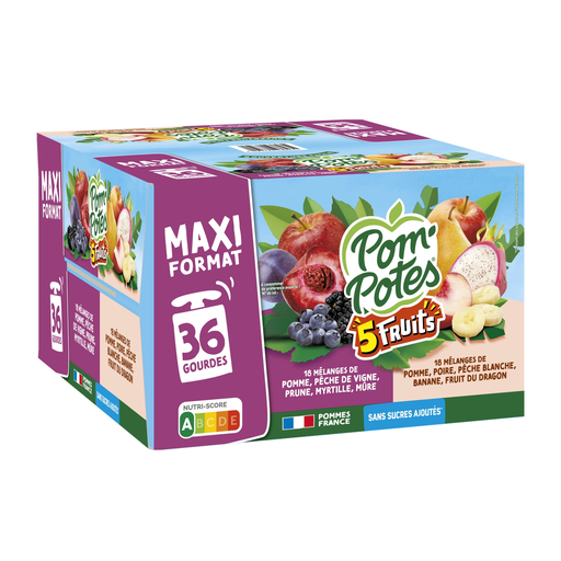 [3021762436231] POM'POTES Fruit puree pouches 5 purple and white fruits 36 x 90 g
