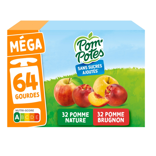 [3021762464166] POM'POTES Fruit dessert apple/nectarine without added sugar 64 pouches of 90 g