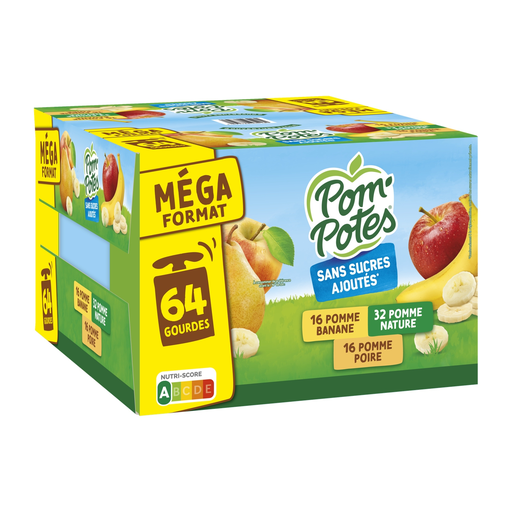 [3021762464180] POM'POTES Fruit dessert apple nature, pear, banana 64 pouches of 90 g