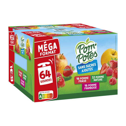 [3021762464357] POM'POTES Apple Strawberry Raspberry Fruit Pouches 64 x 90 g