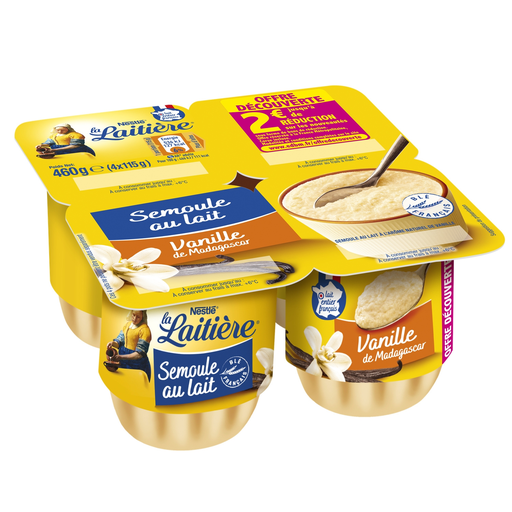 [3023290170465] LA LAITIERE Semolina with Madagascar vanilla 4 pots of 115 g