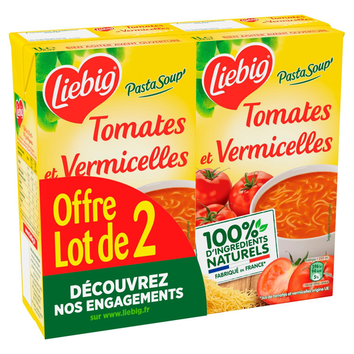 [3036811367886] LIEBIG Soupe pasta tomate & vermicelles 2 briques de 1 L