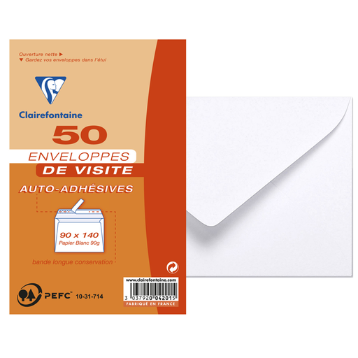 [3037920042015] CLAIREFONTAINE 50 sobres de visita autoadhesivos 90x140 90g