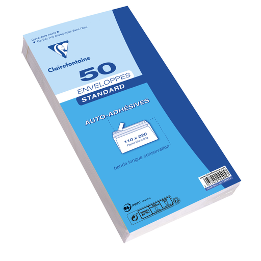 [3037920044057] CLAIREFONTAINE 50 self-adhesive envelopes 110x220 P.E.F.C. Paper 80g