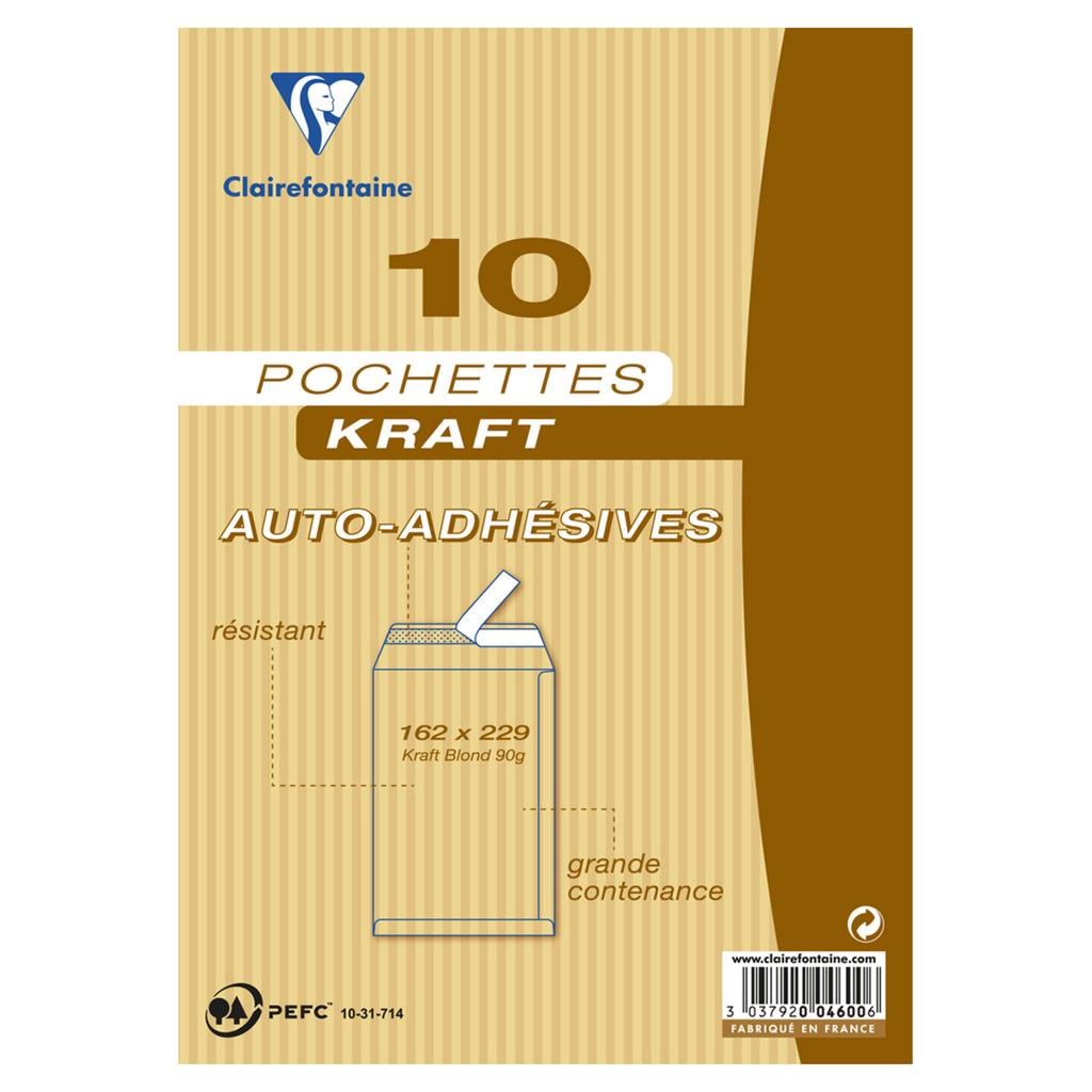 CLAIREFONTAINE Blond Kraft Self-Adhesive Envelopes 162X229 90g (Pack of 10)