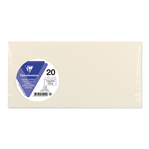 [3037920800011] CLAIREFONTAINE Long Ivory Envelope 110x220mm pack of 20