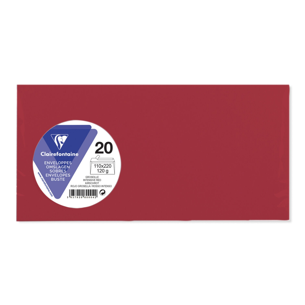CLAIREFONTAINE Enveloppe longue rouge groseille 110x220mm lot de 20