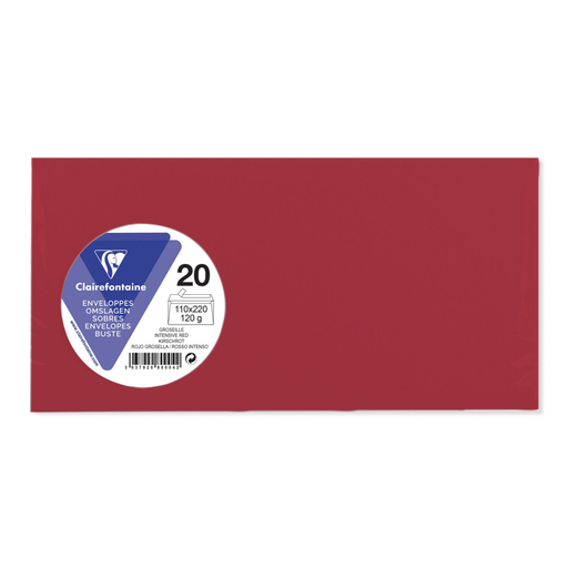 [3037920800042] CLAIREFONTAINE Long envelope currant red 110x220mm pack of 20