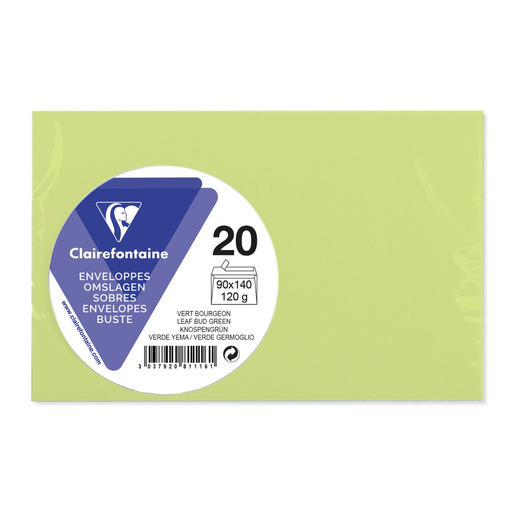 [3037920811161] CLAIREFONTAINE Visiting Envelope Bud Green 90x140mm x20 120g