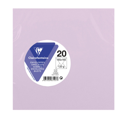 [3037920831077] CLAIREFONTAINE Envelope quadrado gomado 165x165mm - lote de 20