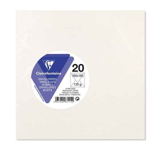 [3037920831152] CLAIREFONTAINE Envelope quadrado gomado 165x165mm - lote de 20