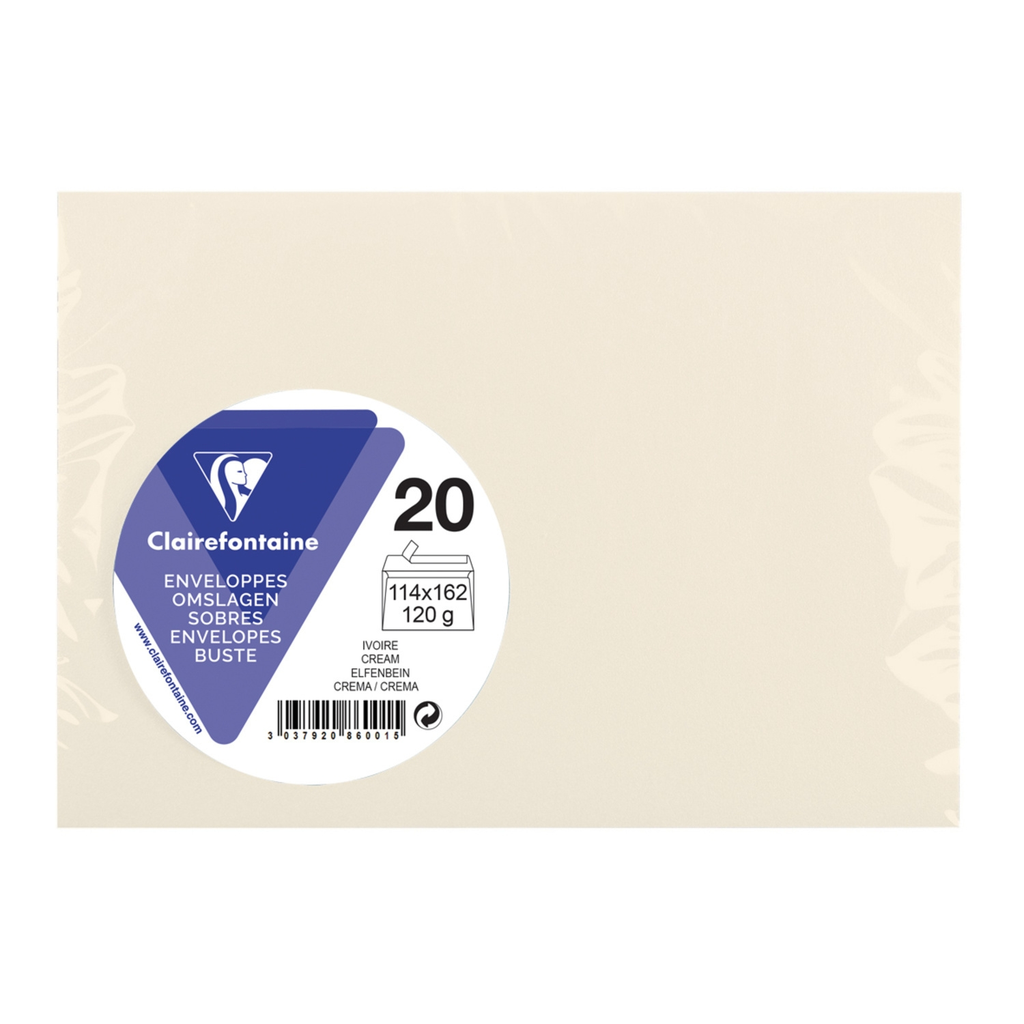 CLAIREFONTAINE Classic Ivory Envelope 114x162mm 120g, pack of 20 envelopes