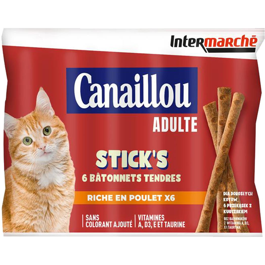CANAILLOU Stick's adulto rico en pollo, vitaminas A, D3, E y taurina 6 x 5 g