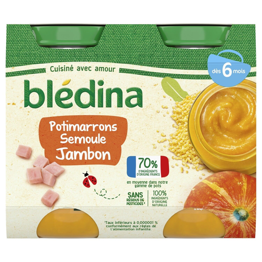[3041091678249] BLEDINA Pumpkin Semolina and Ham 2 pots of 200 g