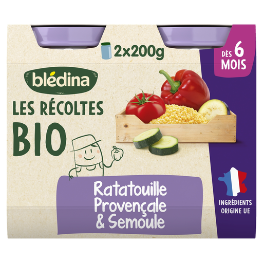 [3041091815439] BLEDINA Baby Evening Meal Small Ratatouille Semolina Les Récoltes Bio 2x200g