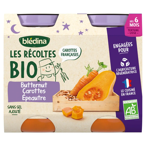 [3041091815446] BLEDINA Baby evening meal butternut carrots spelt organic 2 x 200 g