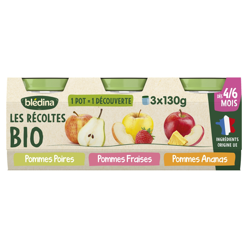 BLEDINA Baby Fruit Puree Assortment 3 x 130 g