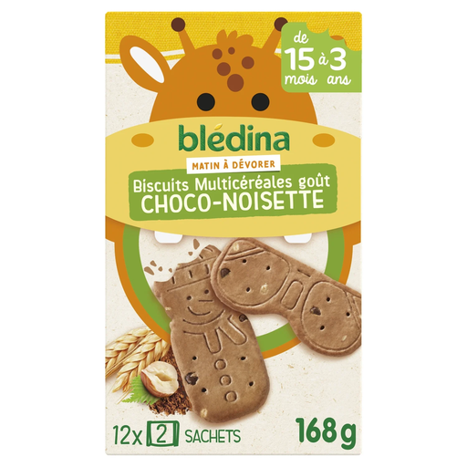[3041091902924] BLEDINA Mini matin multicereal biscuits chocolate-hazelnut flavor 168 g
