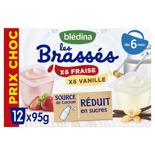 [3041091963499] BLEDINA Les brassés baby dessert strawberry and vanilla 12 pots of 95 g