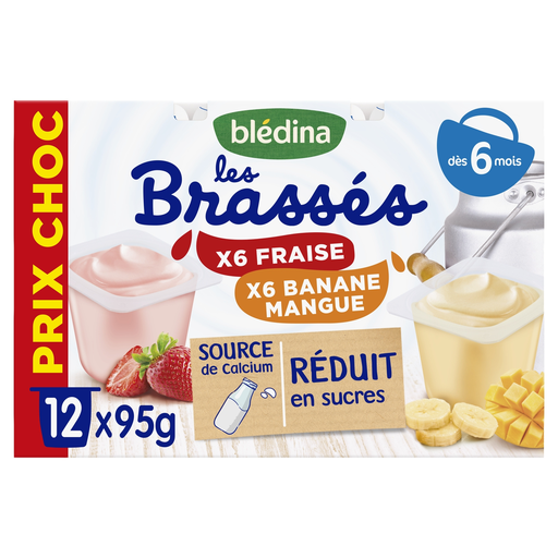 [3041091963512] BLEDINA Les brassés sobremesa pequena morango e banana manga 12 boiões de 95 g