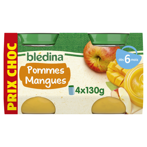 [3041091963932] BLEDINA Baby Fruit Puree Apple Mango 4 pots of 130 g