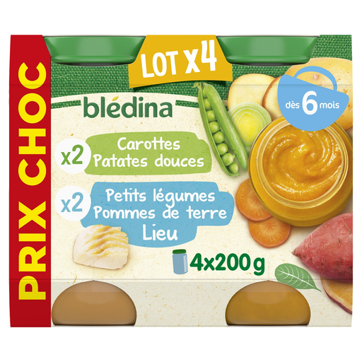 [3041091964588] BLEDINA Carrot sweet potato and vegetable potato pollock from 6 months 4 pots of 200 g