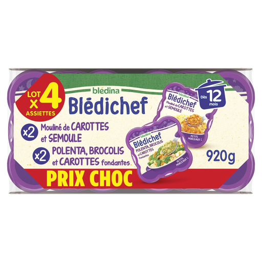 [3041091964793] BLEDINA Blédichef Carrot Semolina and Polenta Broccoli Carrot Plates 4 x 230 g