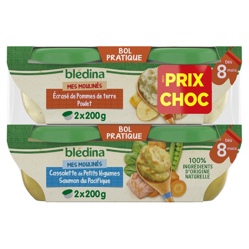 [3041091964816] BLEDINA Baby Meal from 8 months Mashed Potato Chicken and Vegetable Salmon Casserole Mes Moulinés 800 g