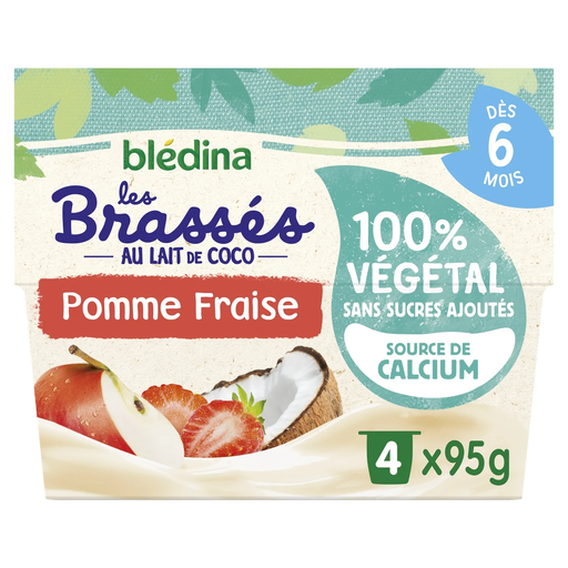 [3041091970305] BLEDINA Les brassés coconut milk apple strawberry dessert 4x95g
