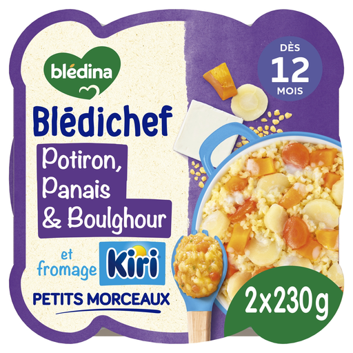 [3041091984463] BLEDINA Creamy pumpkin and parsnip bulgur and Kiri cheese baby meal 2 x 230 g