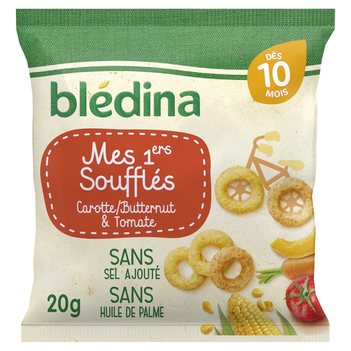 [3041092021150] BLEDINA Soufflés Desde os 10 meses Os Meus 1ºs Soufflés Cenoura Butternut Tomate 20 g