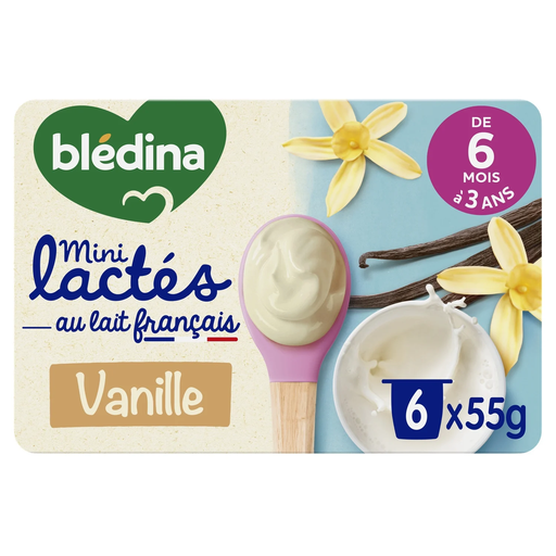 [3041092045224] BLEDINA Sobremesa láctea para bebé baunilha Mini Lactés 6 x 55 g