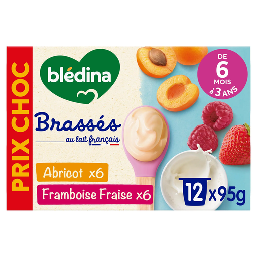 [3041092055988] BLEDINA Brassés sobremesa láctea alperce e framboesa morango 12 x 95 g