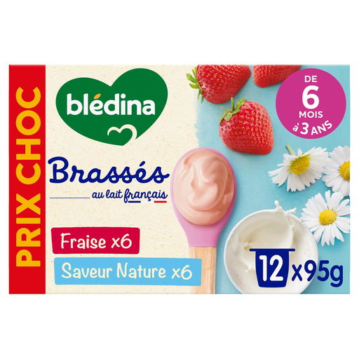 [3041092055995] BLEDINA Brassés sobremesa láctea morango e natural 12 x 95 g