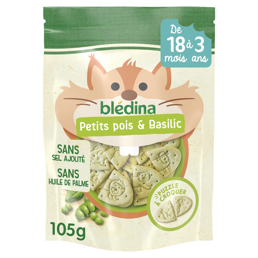 [3041092072176] BLEDINA Croustis De 18 meses a 3 anos Ervilhas Manjericão Croustis à Dévorer 105 g