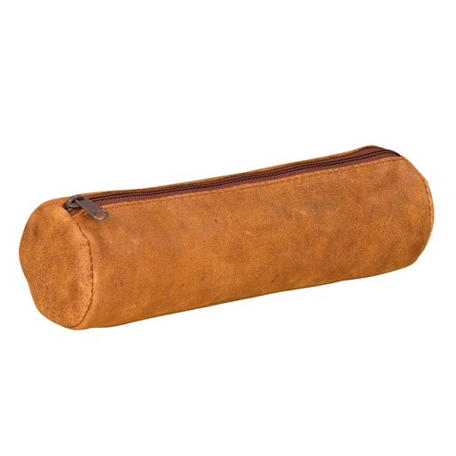 [3045050144929] VINTAGE Estuche Escolar Marrón Redondo Cuero Nubuck 21x6cm Oxford