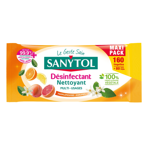 [3045206313575] SANYTOL Toallitas desinfectantes multiusos pomelo 160 toallitas