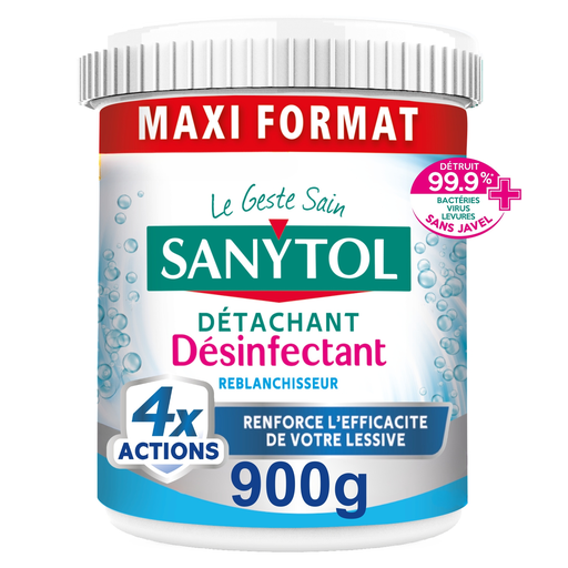 [3045206382861] SANYTOL Polvo Quitamanchas Desinfectante Blanqueador 4 Acciones 900 g