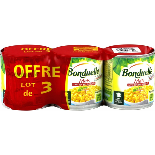 [3083681039061] BONDUELLE Maïs doux en grains sans sucres ajoutés 3x140g