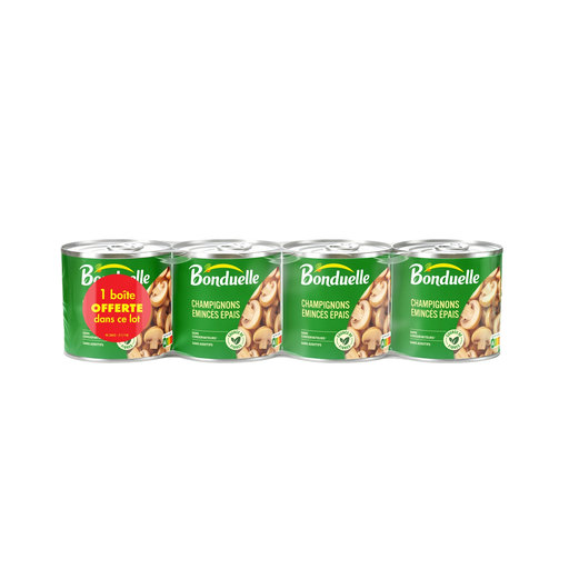 [3083681120493] BONDUELLE Champignons émincés épais sans sulfite et sans conservateur 4x920g