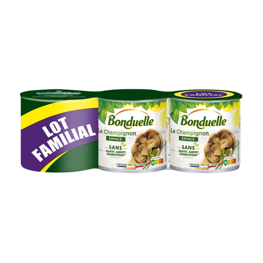 [3083681120608] BONDUELLE Champignons de Paris émincés au naturel, lot de 3 boites de 230g