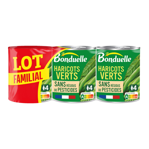 [3083681128185] BONDUELLE Haricots verts extra-fins Sans résidu de pesticides 3 x 440 g