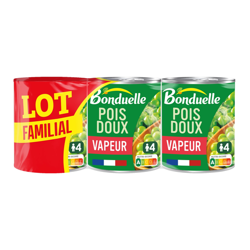[3083681130850] BONDUELLE Petits pois doux extra fondants cuits à la vapeur 3 x 530 g