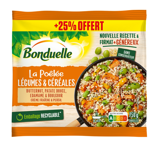 [3083681174588] BONDUELLE Poêlée Légumes et Céréales Butternut et Patate Douce 750 g