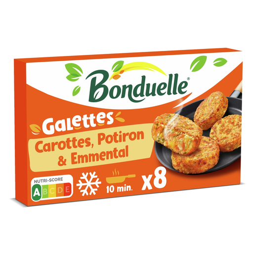 [3083681178029] BONDUELLE Galettes à poêler Carotte, Potiron & Emmental 300 g