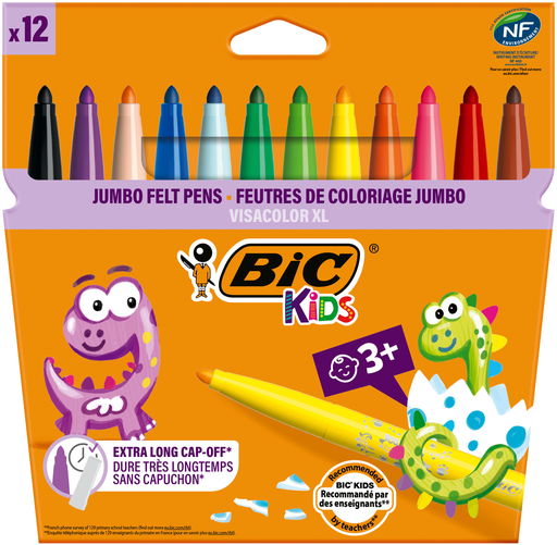 [3086123249257] BIC Rotuladores de Colorear Kids Visacolor XL, 12 Colores
