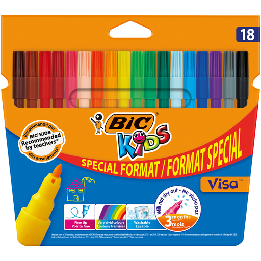 [3086123329263] BIC Kids Visa Rotuladores de Punta Fina Colores Surtidos x18