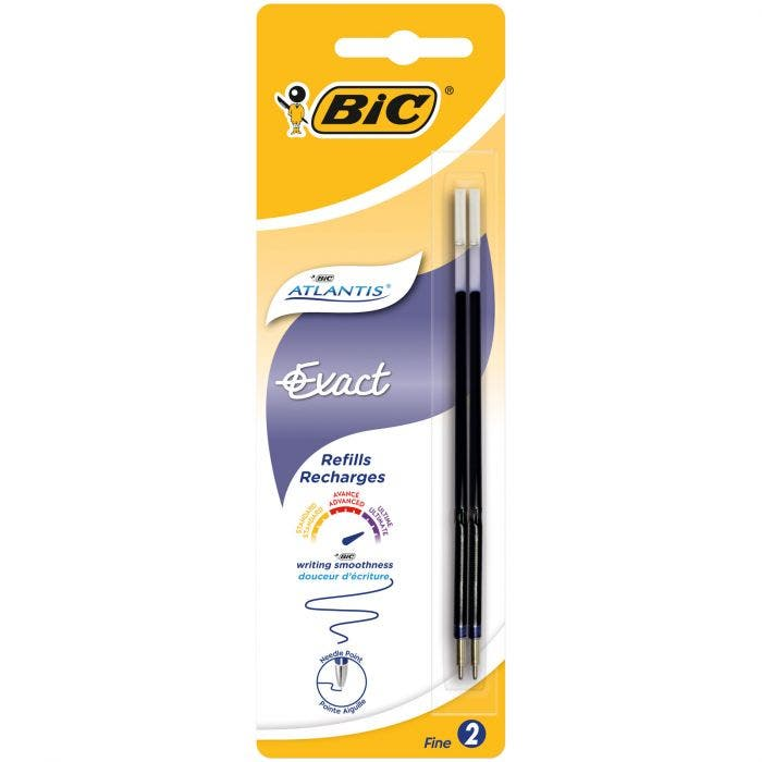 BIC Atlantis Exact Recharges Stylo-Bille Pointe Fine (0,7mm) Vert, Blister de 2