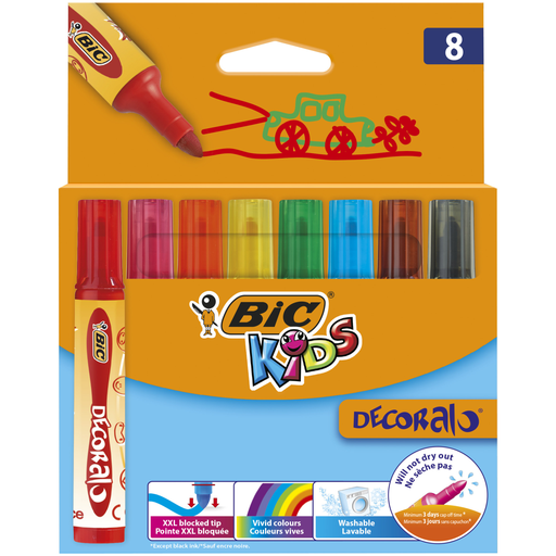 [3086123415348] BIC Kids Decoralo Rotuladores de Colorear Punta Extra Ancha, 8 unidades